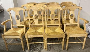 Nice Big Set Of Twelve Maple Chairs With Woven Seats