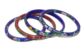 Gorgeous Collection Of Vintage Asian Cloisonne Bangle Bracelets