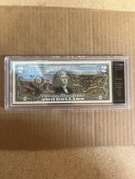 Colorized Maryland Fort McHenry National Monument 2 Dollar Note Authenticated Uncirculated In Case