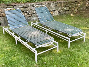 A Pair Of Vintage Tubular Aluminum Loungers By Molla