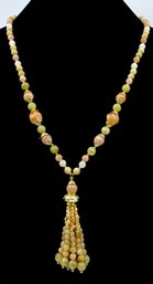 Vintage Goldtone Lucite Bead Tassel Necklace