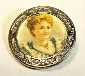 Victorian Tin Framed Print Portrait Brooch Of Beauty