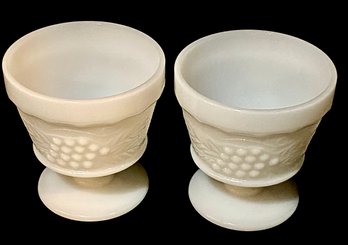 Pair Of Vintage Milk Glass Harvest Grape Sherbert Bowls