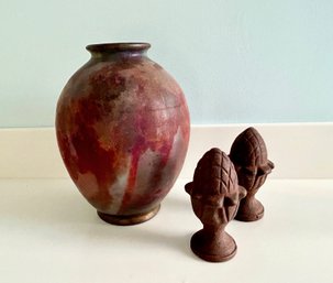 Richard Foye Ceramic Vessel And Antique Iron Acorns