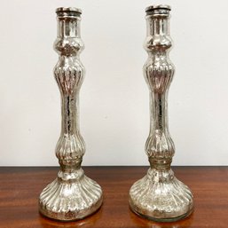 A Pair Of Glam Mercury Glass Candlesticks