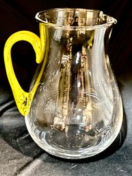 Vintage Artland Handblown Glass Pitcher W/ Appplied Art Glass Handle