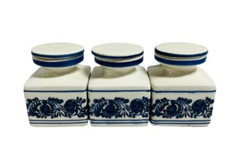 Three Ceramic Lidded Boxes With Cork Stoppers