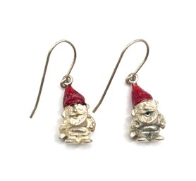 Vintage Sterling Silver Garden Gnome With Red Hat Earrings