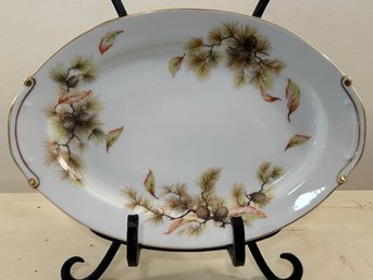 Vintage Kyoto Fine China Pine Cone Branch Oval Serving Platter Made In Japan