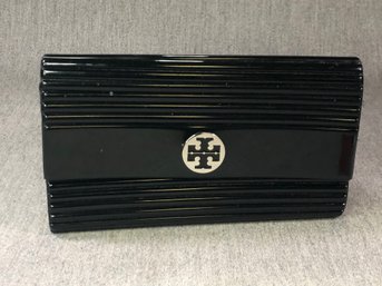 Beautiful Rare TORY BURCH Hard Plastic Wallet With Silver Tone TB Logo - Leather Lined Wallet - NICE !