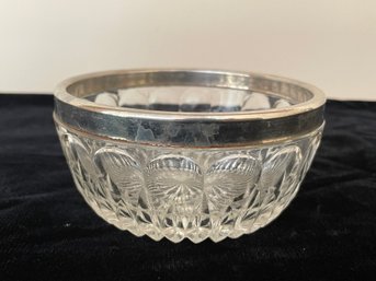 Vintage Leonard Lead Crystal Serving Bowl With Silver Rim 1960s