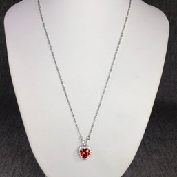 Just Lovely Sterling Silver / 925 With Garnet & Zircons Heart Pendant And Sterling Silver / 925 Necklace