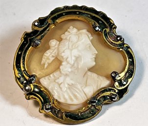 Gold Filled Enamel Hand Carved Shaped Cameo Brooch Beautiful