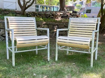 A Pair Of Vintage Tubular Aluminum Arm Chairs By Molla