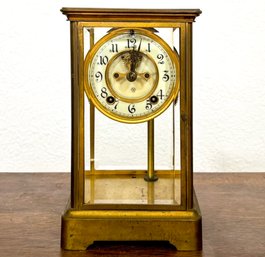 A Large Antique Brass And Beveled Glass Carriage Clock