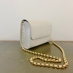 A Ferragamo Barrel Leather Clutch With Gold Link Chain - Brand New!