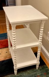 Charming White Bookshelf/ Accent Stand With Beaded Sides