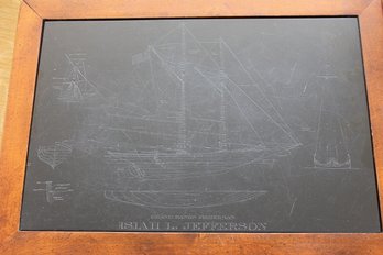 Cocktail Table 28 X 20 X 16H  Black Composite Top Etched Drawing Of Grand Banks Fisherman  Isiah Jefferson