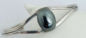 VINTAGE SIGNED T. SHEA STERLING SILVER AND HEMATITE CUFF BRACELET