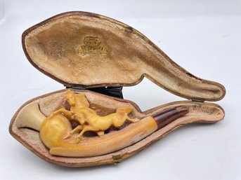 Antique Hand Carved Meerschaum Smoking Pipe, Featuring Two Running Horses. (#4)
