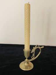 Victorian Beeswax Candle And Brass Holder