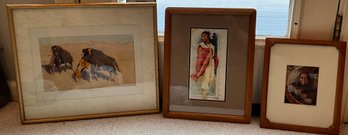 Native American Framed Art Print Lot Featuring Mary Beagle And Frederic Remington