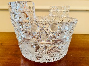 Beautiful Cut Glass Tabbed Ice Bucket With Flower Design