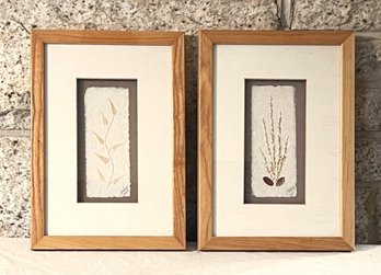 Pretty Signed Matted And Framed Dried Pressed Flowers In Home Made Paper-Circa 2000