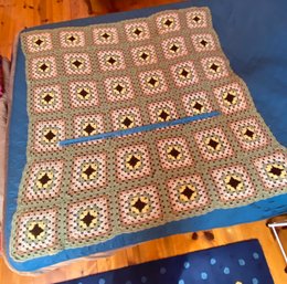 Handmade Sage Green, Tan, Brown, Yellow Crocheted Throw Blanket 56x56