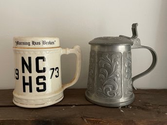 Lot Of 2 Vintage Steins New Canaan High School And Pewter