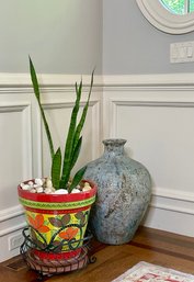 Large Terracotta  Vase And Potted Live Plant