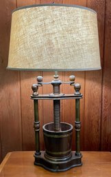 Unique Lamp Made From Antique Wooden Wine Press