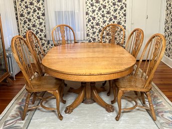 Antique Victorian Oak Claw Foot Pedestal Dining Table With 6 Chairs