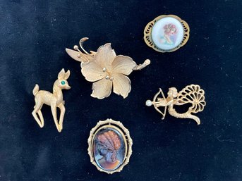 Gold Toned Pins And Brooches