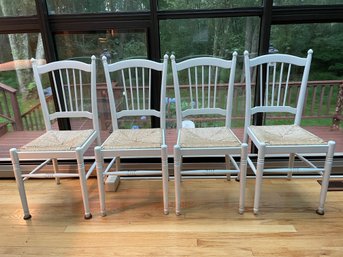 Four Country Style Dinning Chairs With Rush Seats.