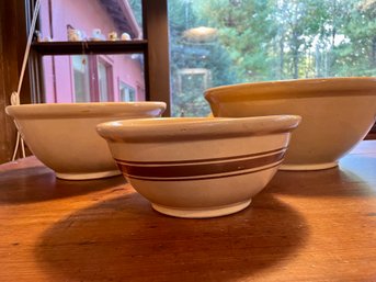 Three Vintage Graduated Stoneware Batter Bowls
