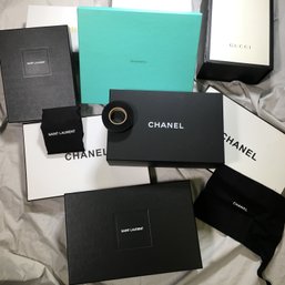 Nice Lot Of All Larger Sized Designer Boxes & Ribbon - CHANEL - GUCCI - SAINT LAURENT - TIFFANY & CO -