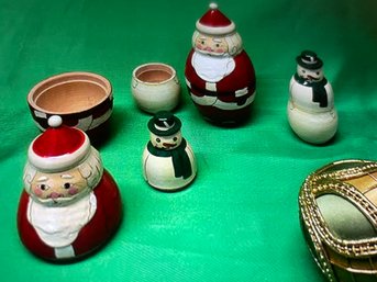 VTG Russian Doll Santa Snowman Nutcracker Christmas Ornament 9pcs