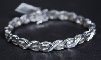 Fine Sterling Silver Tiny Diamonds Bracelet Never Worn 7 1/2' Long