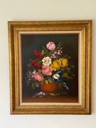 Vintage Italian Artist R. Rosini Flowers Still Life Oil Painting