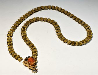 Victorian Gold Filled Carved Coral Cameo Book Chain Necklace