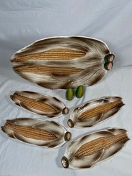 Embassy Quality Product Corn Cob Set Tray Matching 4 Plates Salt & Pepper Shaker