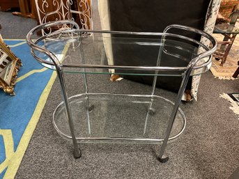 Chrome Tea Cart With Two Glass Shelves