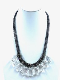 Unique Industrial Chain Style Necklace W/ Glass Teardrops