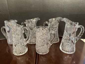 Collection Of 6 Vintage Cut Glass Pitchers