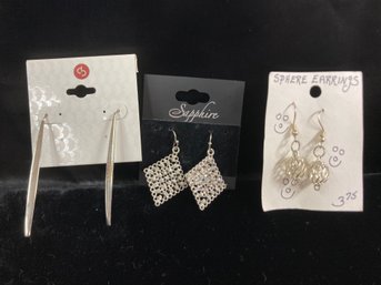 3 Silver Style Fun Fashion Costume Earrings New