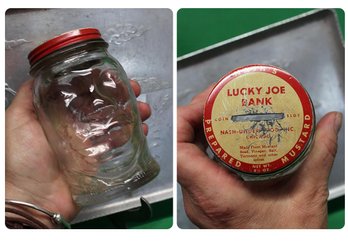 1930s Lucky Joe Lewis Figural/Bank Nashs Underwood Glass Mustard Jar Heavyweight Boxing