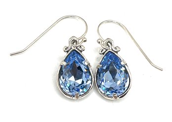 Gorgeous NOA ZUMAN Designer Sterling Silver Blue Topaz Color Stone Dangle Earrings