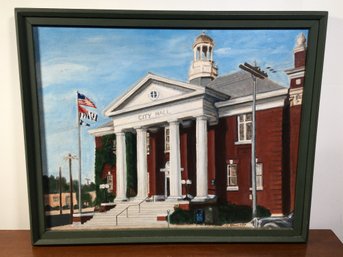 Very Nice Oil On Canvas Of Norwalk City Hall - Al Knaus - Studio SoNo - 7/1987 - Nice Painting - Norwalk, CT