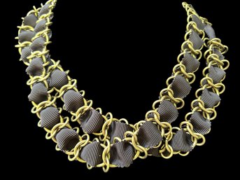 Funky Grosgrain And Metal Necklace